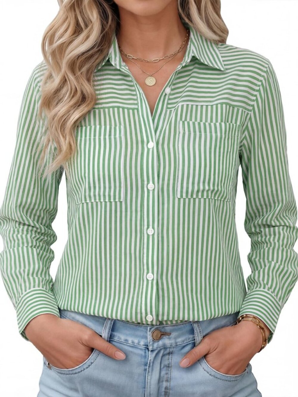 Womens Button Down Shirts Long Sleeve Casual Cotton Striped Plaid Tops